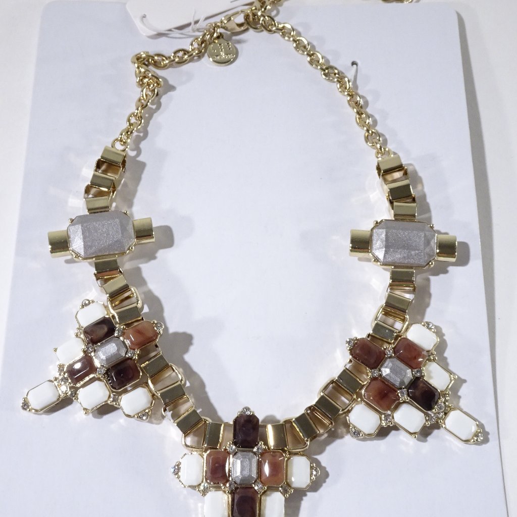 Lee Angel Tortoise Cream Box Link Statement Necklace Nwt 98